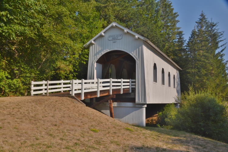 white covered bridge